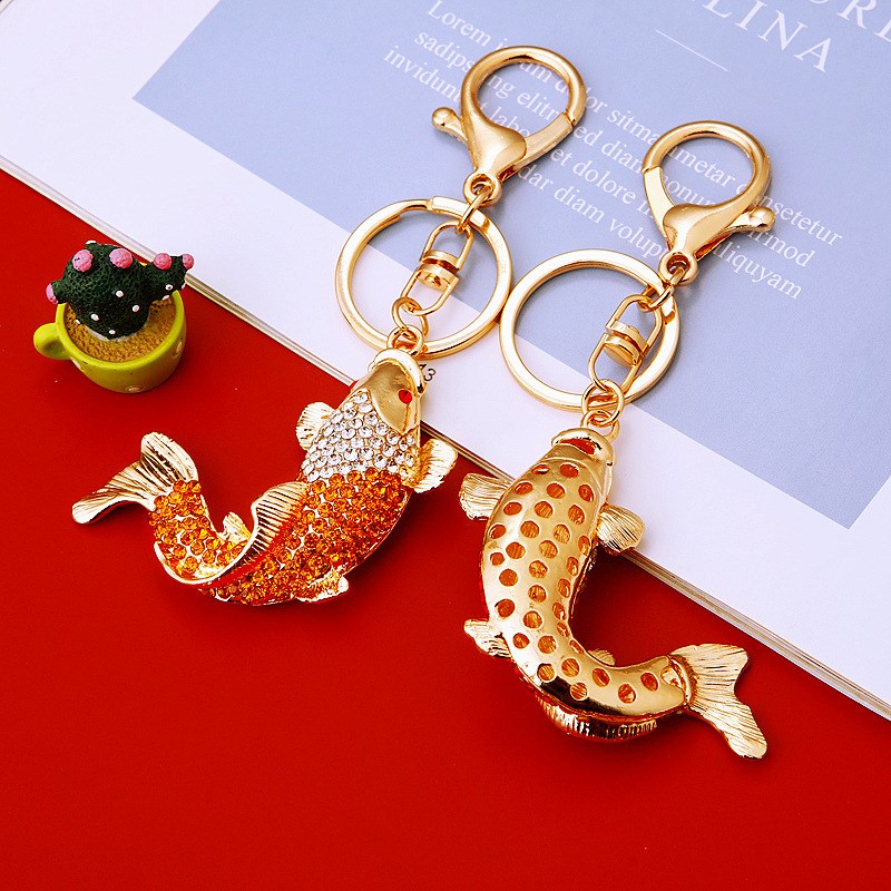 国潮年年有余汽车钥匙扣女包包挂件金属钥匙链圈创意镶钻小鱼挂饰