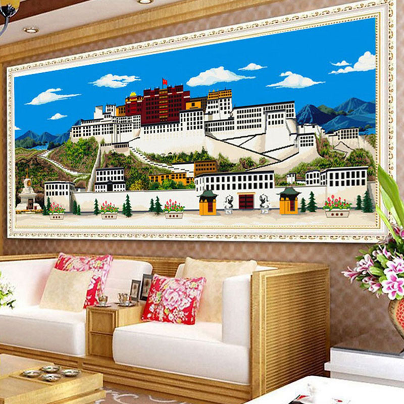 2023新款十字绣线绣布达拉宫西藏风景藏族建筑宫殿满绣手工自己绣