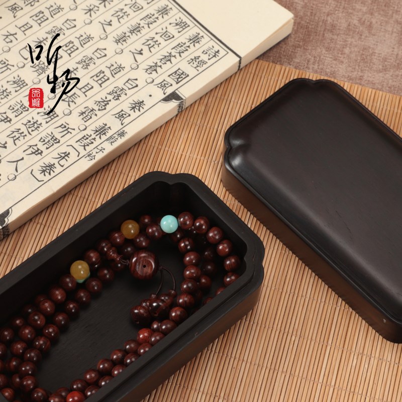 实木紫光檀嵌螺钿戒指耳钉收纳盒珠宝文玩玉器包装盒送礼古风木盒