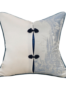 新中式客厅沙发靠枕抱枕蓝色椅子提花靠垫床头大靠背邦欧诗腰枕套