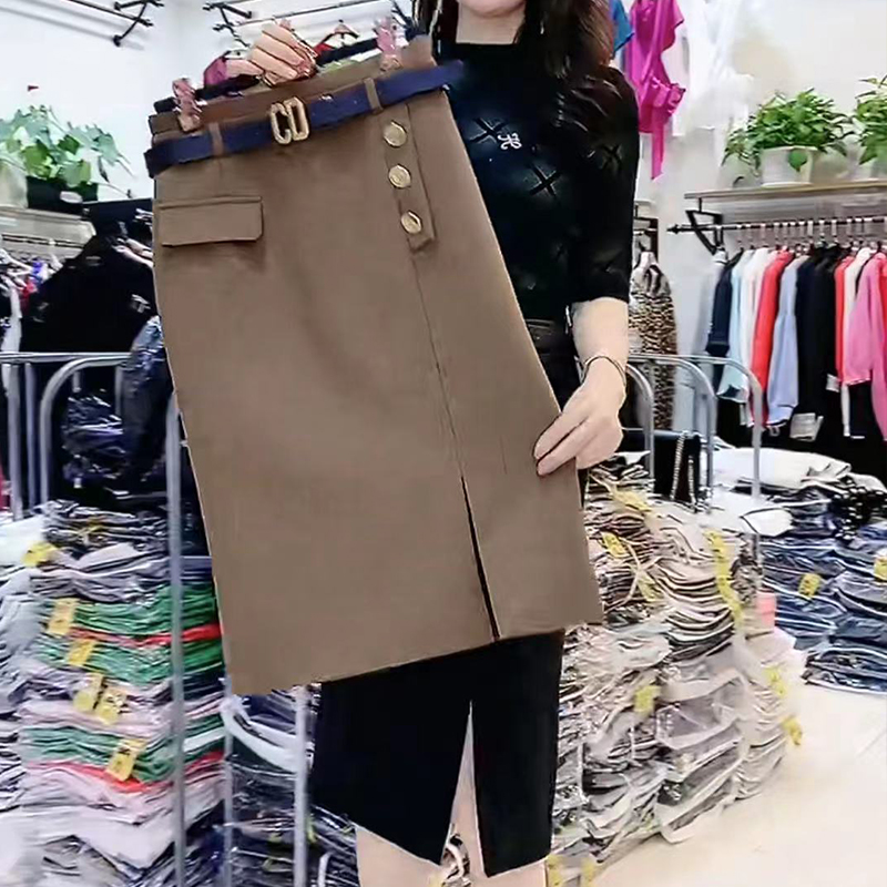 半身裙女2021大码秋冬新款高腰包臀显瘦开叉一步OL工装裙过膝中裙