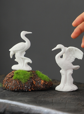 创意白瓷精品手工中式动物仙鹤书房家居书桌茶桌软装饰品摆放摆件