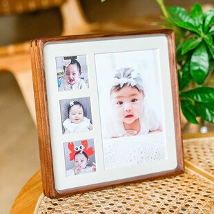 相框摆台高级感照片定制diy打印九宫格方8寸实木榫卯黑胡桃展示框