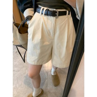 爱情魔鬼鱼 黑色高腰灯芯绒阔腿短裤女2024早秋新款宽松休闲裤子