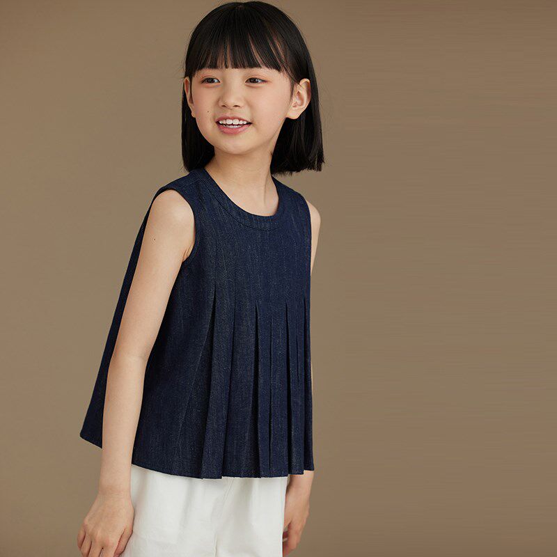 女童牛仔套装夏装新款2024儿童直筒复古窄版阔腿裤无袖背心两件套