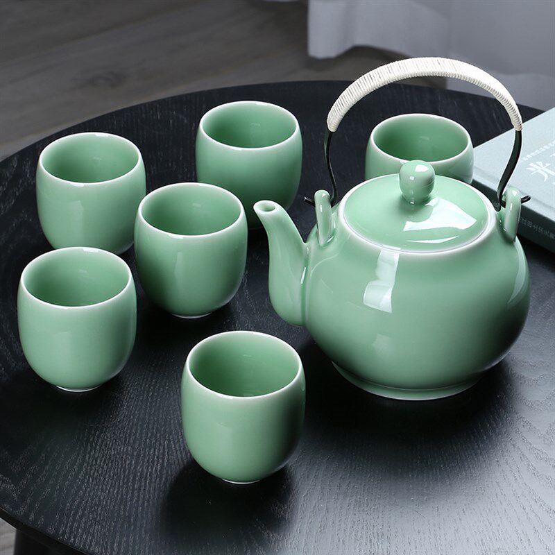 青瓷哥窑冰裂大容量泡茶壶提梁壶陶瓷大号功夫茶具套装家用凉水壶