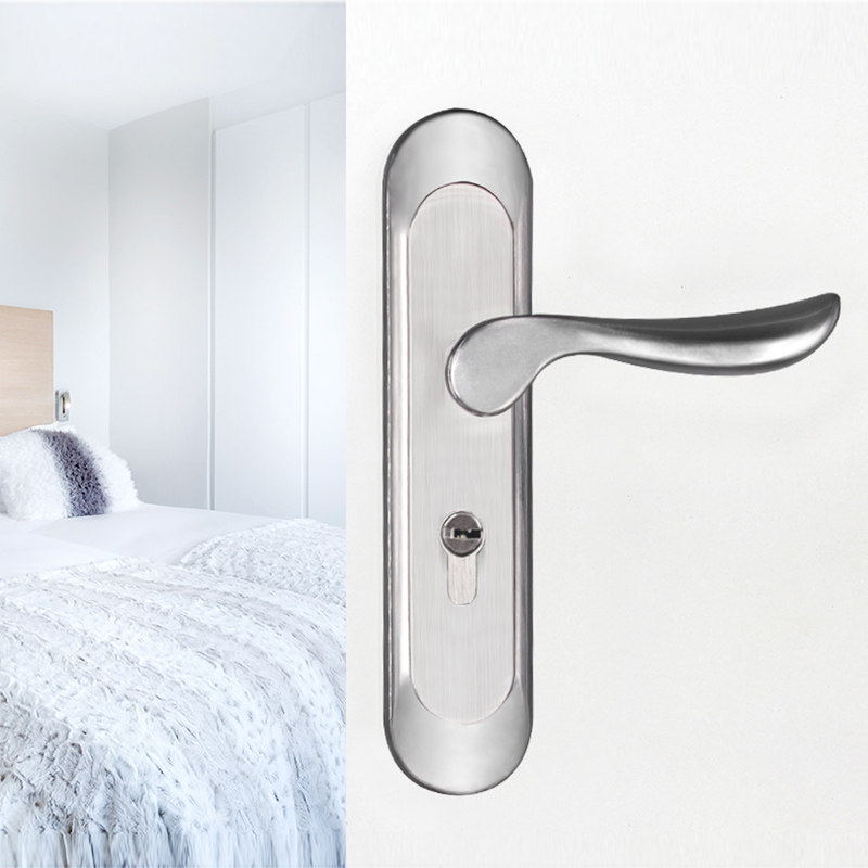 通用型不锈钢门锁卧室房门免打孔50面板把手实木门锁具孔距可调节