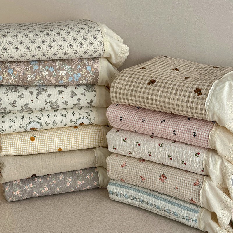 公主风法式花边纯棉床盖三件套四季通用全棉加厚夹棉花床单榻榻米