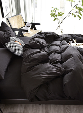 被套四件套男生时尚 简约铺盖套三件套学生寝室90床单黑色 个性黑