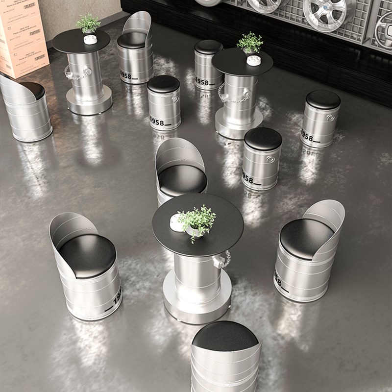 工业风复古油桶椅饭厅酒吧奶茶火锅店休闲桌椅组合铁桶椅收纳凳子