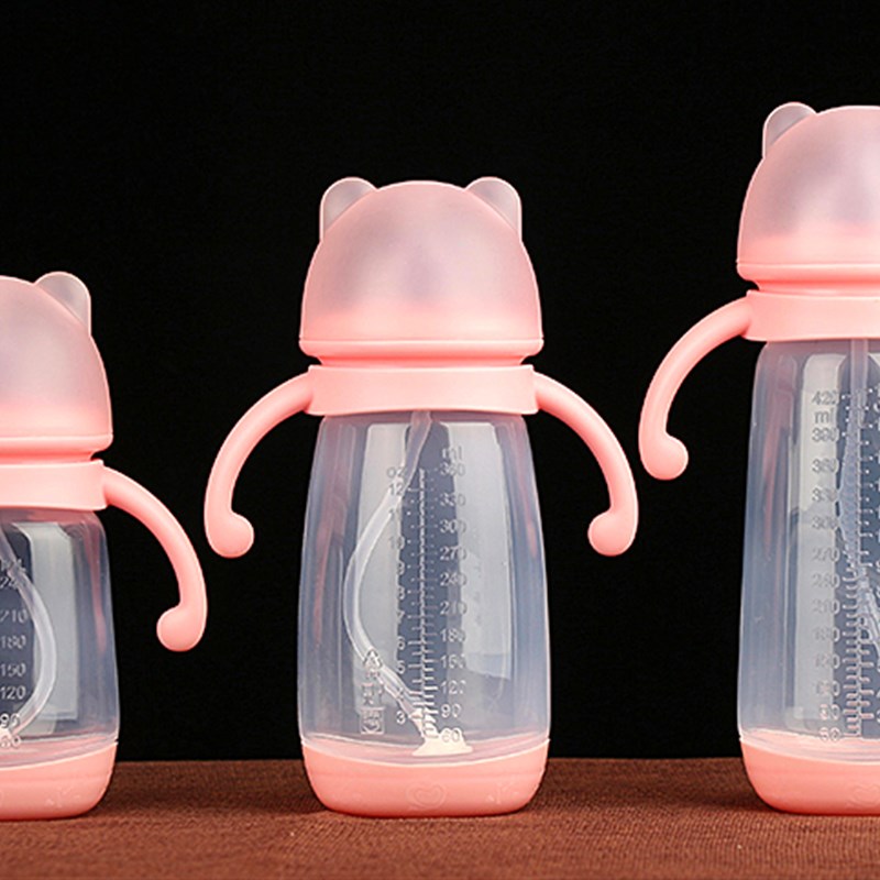 宽口吸管学饮杯鸭嘴杯奶瓶大宝宝带手柄婴儿水杯喝奶水壶儿童两用