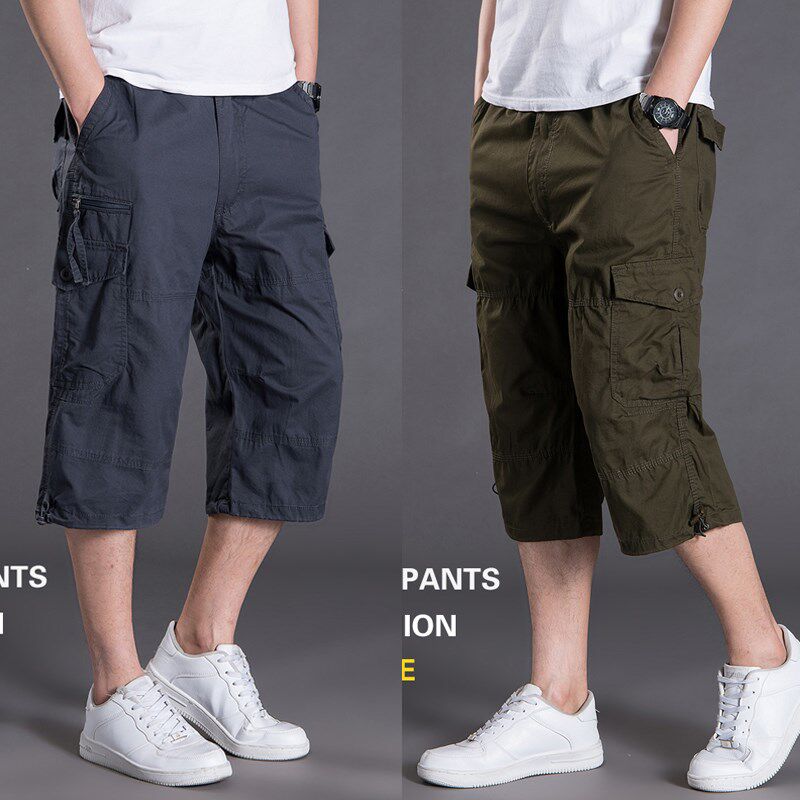 夏季薄款宽松短裤男士七分裤休闲裤子加肥加大码中年中裤男7分裤