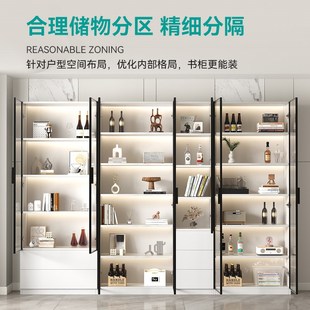 书柜带玻璃门展示酒柜轻奢定制家用客厅一体整墙到顶书架实木手办