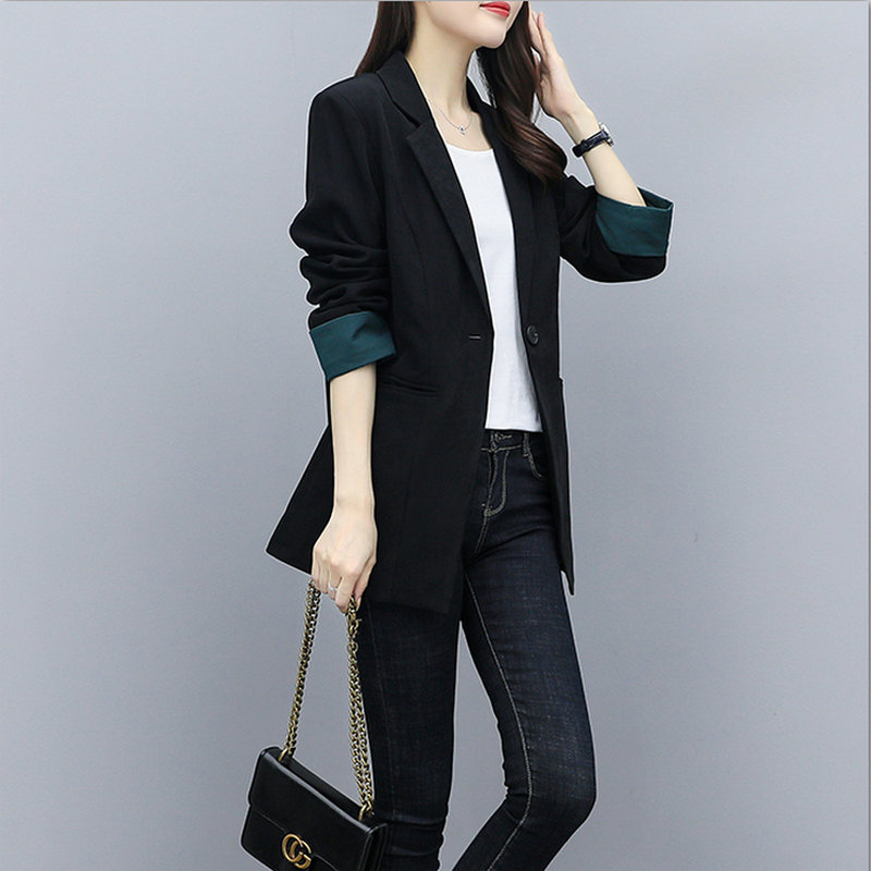 西装外套女2021年新款春秋修身显瘦加肥加大码中长款女士西服上衣