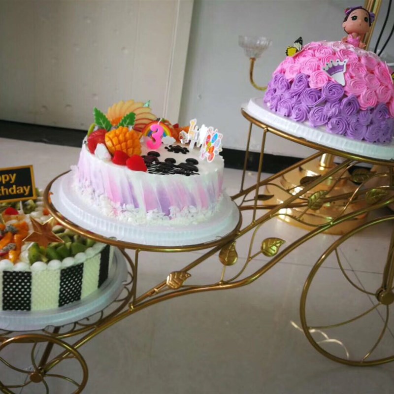 新款欧式铁艺三层蛋糕架创意自行车蛋糕车生日蛋糕支架糕点展示架