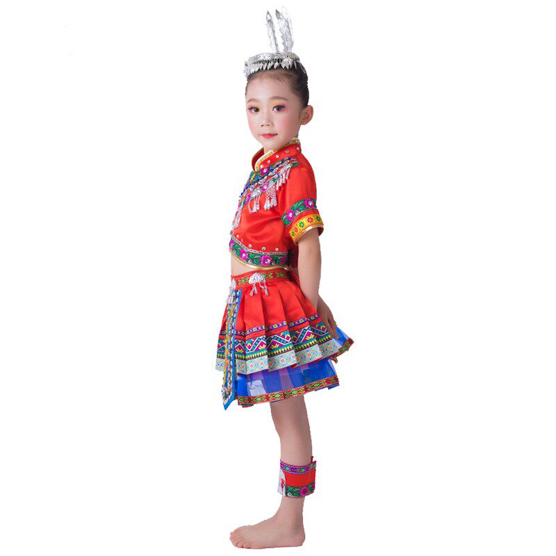 新款儿童苗族独唱歌手演出服畲族土家族彝族布依族哈尼族女童服装