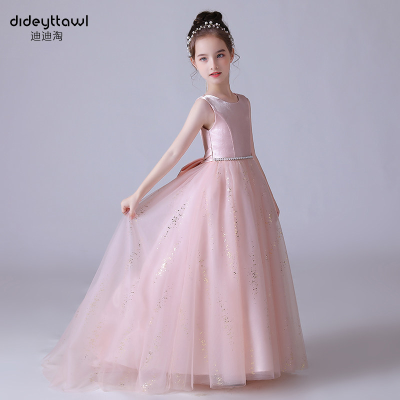 迪迪淘儿童钢琴演奏礼服女童主持礼服花童公主裙模特走秀礼服拖尾