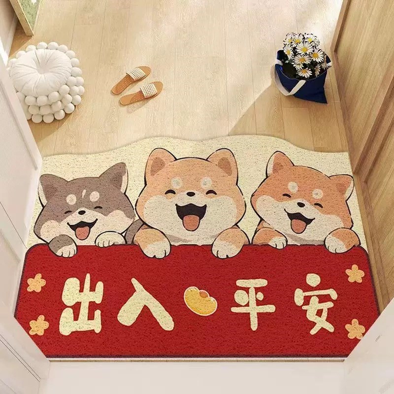 2025新年喜庆红色丝圈入户门垫玄关除尘脚垫可裁剪大门口地垫免洗