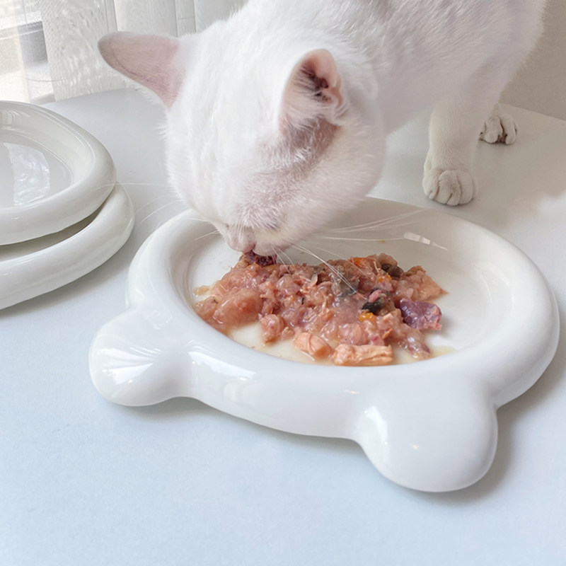 陶瓷碗猫用猫盘幼猫专用碗大口径猫咪盘子小猫零食罐头碗狗狗餐盘