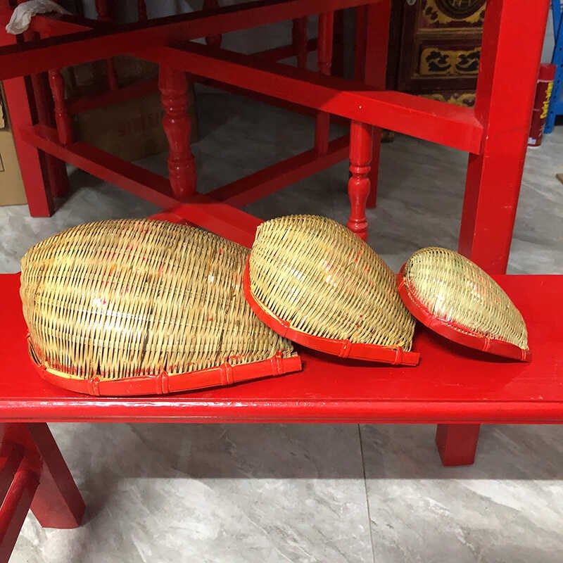 迷你版潮汕手工竹编小簸箕筛子手绘石榴潮州婚庆用品车载摆件竹匾