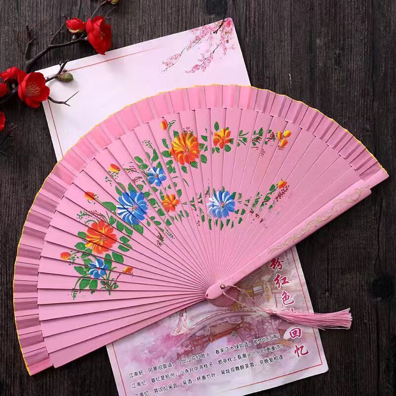 红色跳舞扇子双面西班牙实木扇舞蹈扇旗袍舞台走秀表演扇红扇折扇