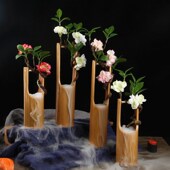 刺身摆盘装 饰干冰竹筒带花酒店创意冷菜盘饰花草海鲜姿造意境摆件