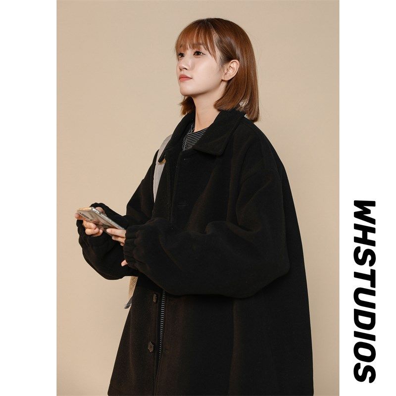 秋冬装加棉加厚毛呢大衣女胖mm200斤大码女装宽松显瘦呢子外套潮