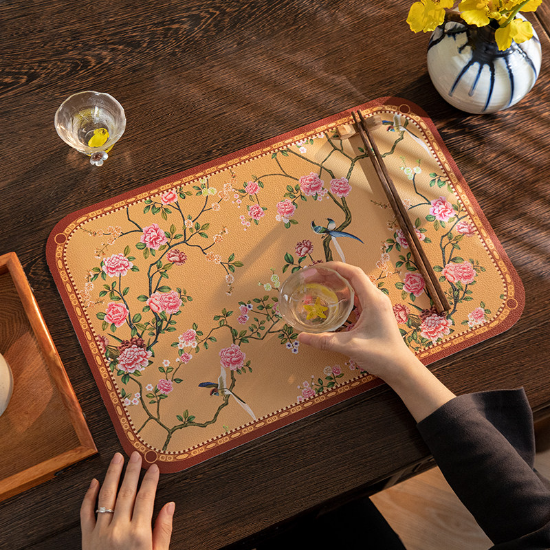 古典风茶桌隔热防水茶垫新中式皮革餐垫免洗防油餐桌垫西餐垫盘垫,居家布艺,餐垫,淘宝优惠券,粉丝福利购,淘宝优惠卷