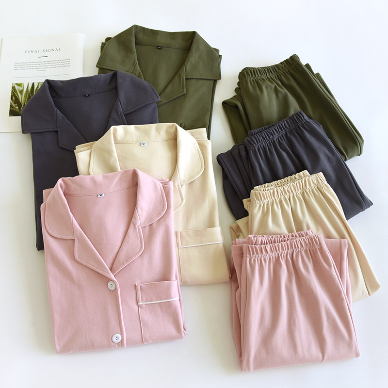 春秋情侣睡衣纯棉男士休闲居家服2023新款可爱女简约套装