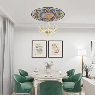客厅房顶中式天花板吊顶灯圆形贴纸自粘卧室屋顶遮丑创意装饰墙贴