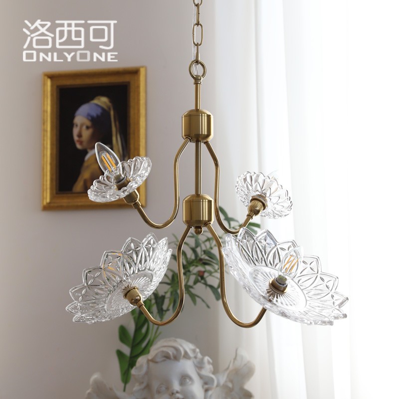 洛西可 美式简约花蝶玻璃吊灯4头餐厅卧室衣帽间法式设计师灯具