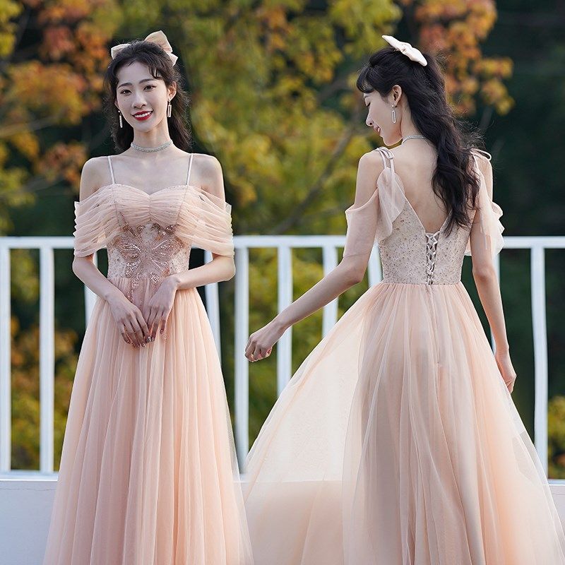 伴娘服女2024新款姐妹团晚礼服香槟色小个子高级感小众显瘦伴娘裙