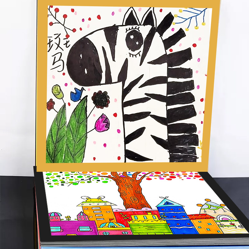 外方内方彩色卡纸儿童美术绘画边框卡纸方形画框卡纸画画小学生圆