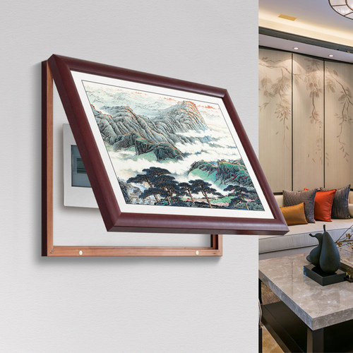 新中式实木电表箱装饰画山水画客厅挂画餐厅壁画免打孔遮挡配电箱