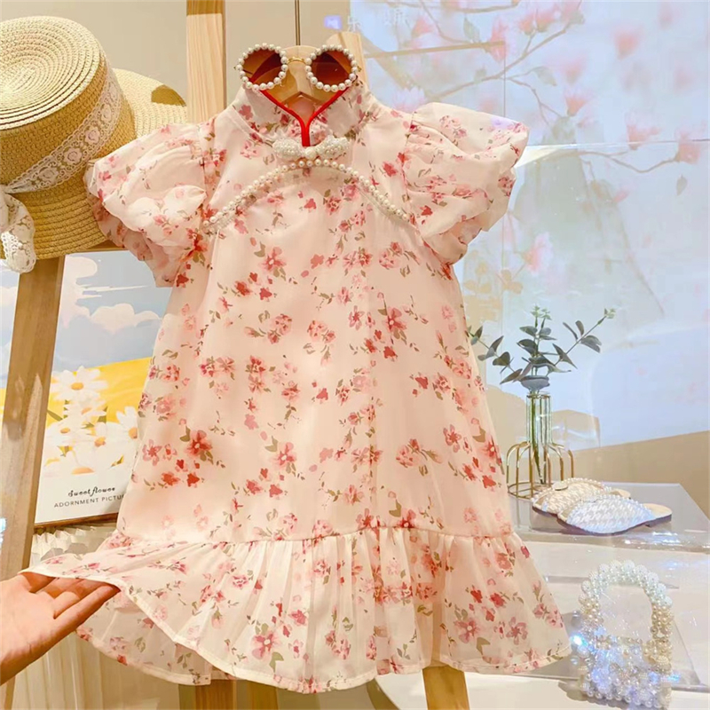 女童汉服连衣裙夏装2023新款童装洋气儿童夏季旗袍裙宝宝碎花裙子