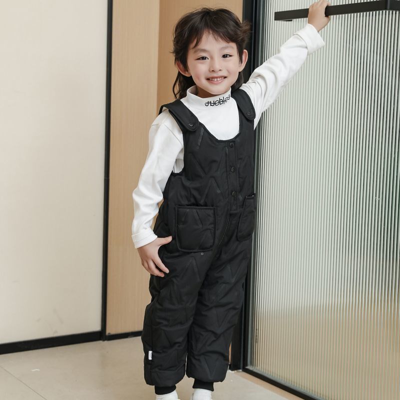 宝宝背带裤加绒秋冬一体绒棉裤婴幼儿拉链开档裤小童加厚外穿裤子