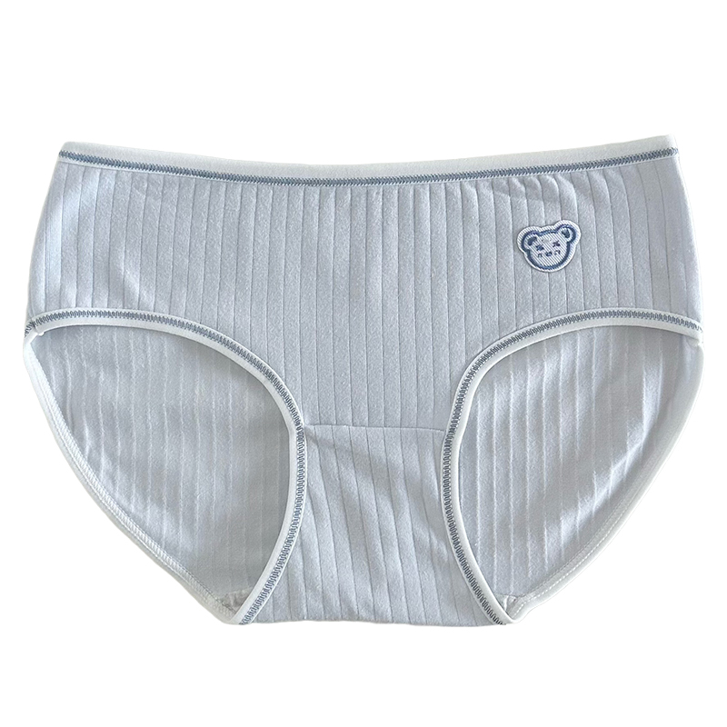 春夏款纯棉内裤女士中腰清新蓝白简约透气全棉裆少女学生三角短裤