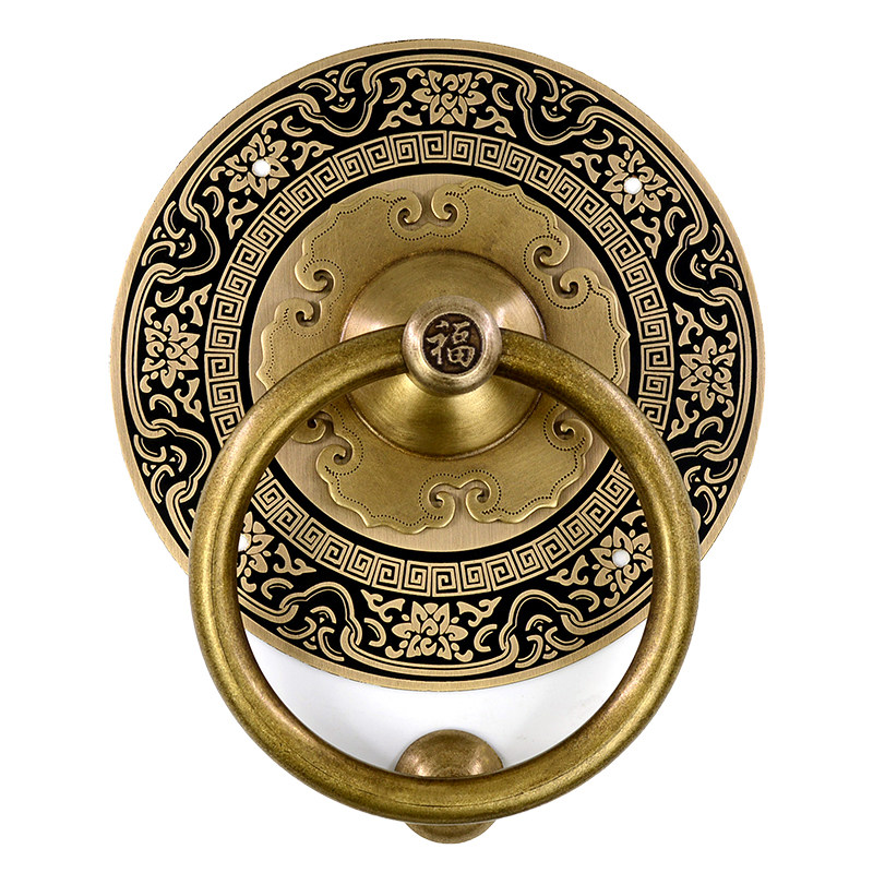 中式纯铜拉手仿古大门把手老式古建庭院木门拉环古典圆形拉手门环