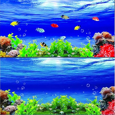 鱼缸背景贴纸高清图3D立体海底水草水族箱造景外贴装饰壁纸背景画