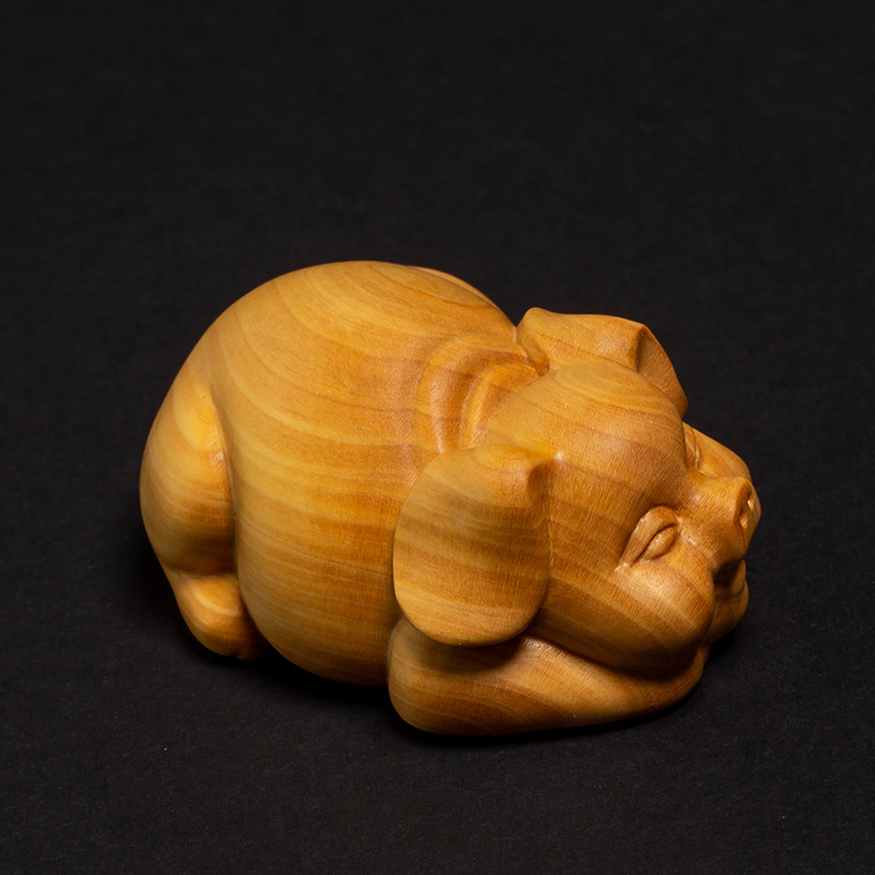 黄杨木创意实木精品文玩手把件雕刻工艺品家居饰品木雕汽车摆件猪