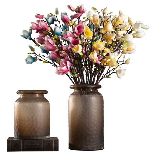 麦帛欧式直筒玻璃花瓶大号 客厅样板间家居插花手工磨刻棕色花器