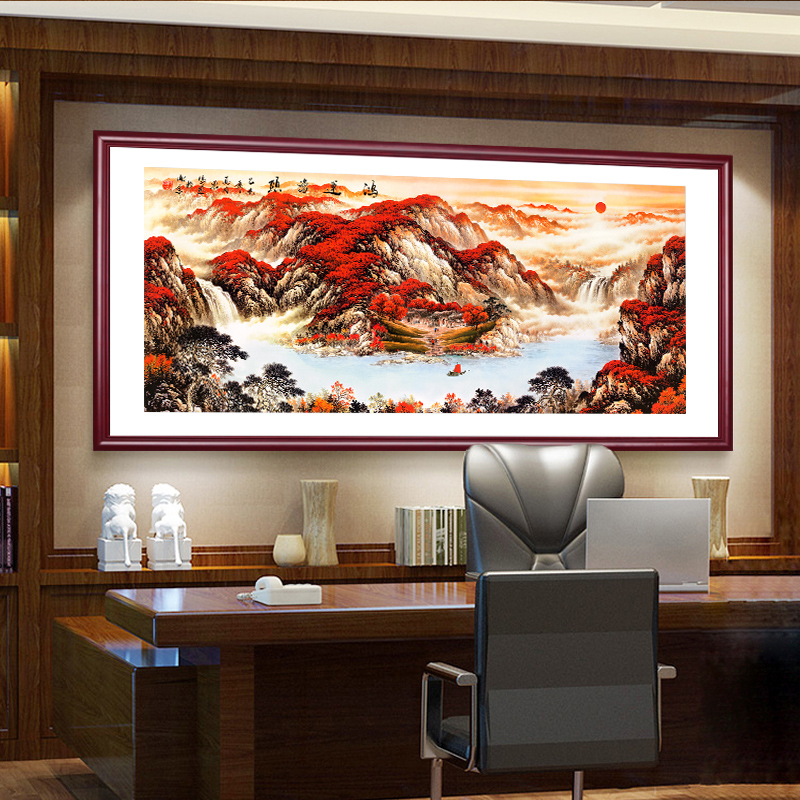 山水挂画客厅装饰壁画办公室招财国画鸿运当头聚宝盆牌匾带框装裱