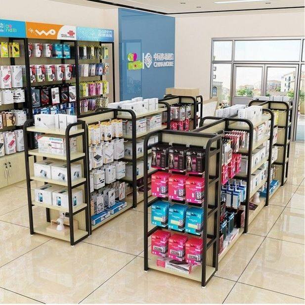 中岛柜手机挂钩货架展示架双面中岛柜超市货架便利店多层展示台