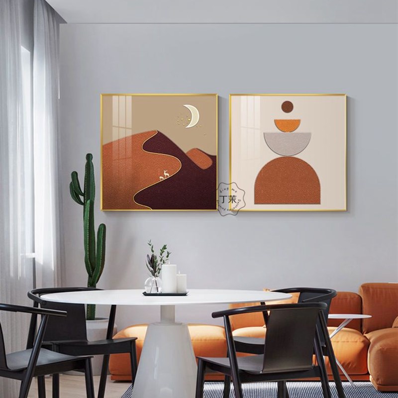 轻奢餐厅装饰画酒店走廊过道楼梯背景墙挂画抽象高级感横版壁画