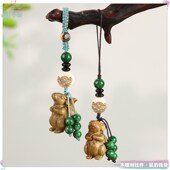 国风小清新檀木雕刻钱袋小老鼠手机链可爱萌钥匙扣包挂件秋冬新款