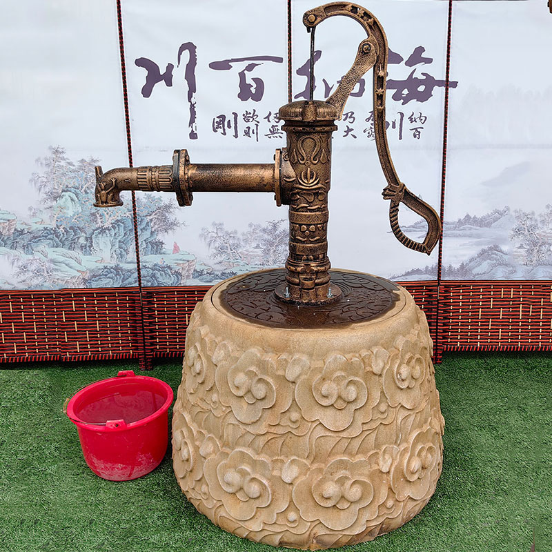 石雕井口盖青白仿古圈石头梅兰竹菊兽鱼祥云老式庭院家用装饰摆件