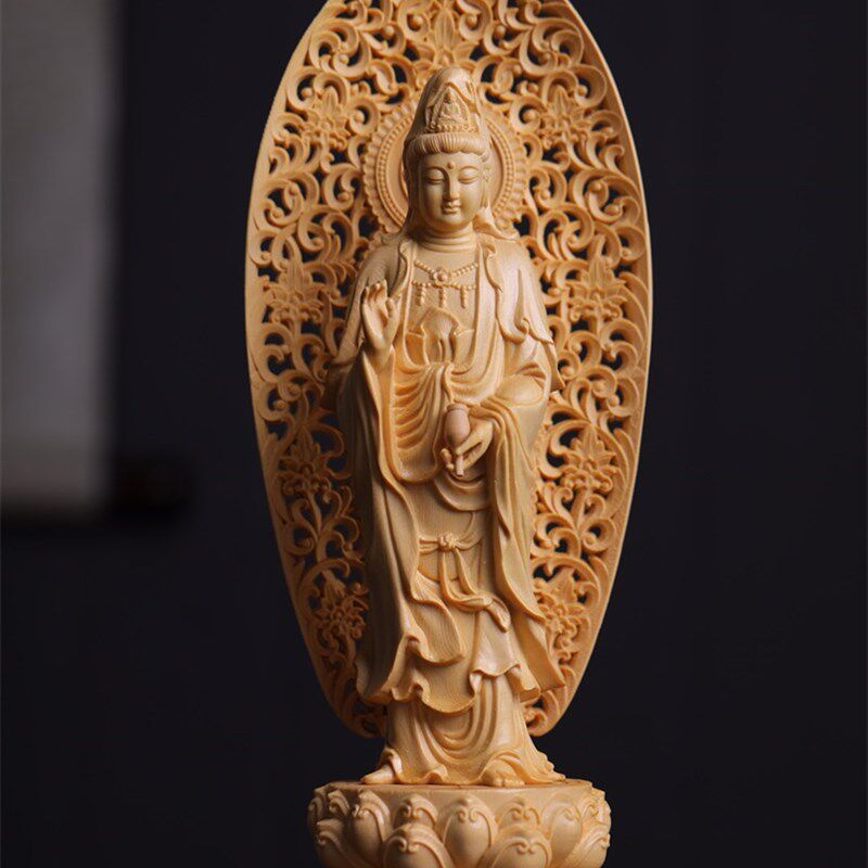 木雕东方西方三圣阿弥陀药师佛站像观音菩萨家居供奉镇宅摆件饰品