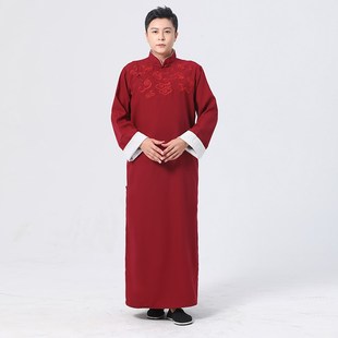 伴郎服绣花年会演出服长袍马褂 民国大褂中国风中式 相声服长衫 男士