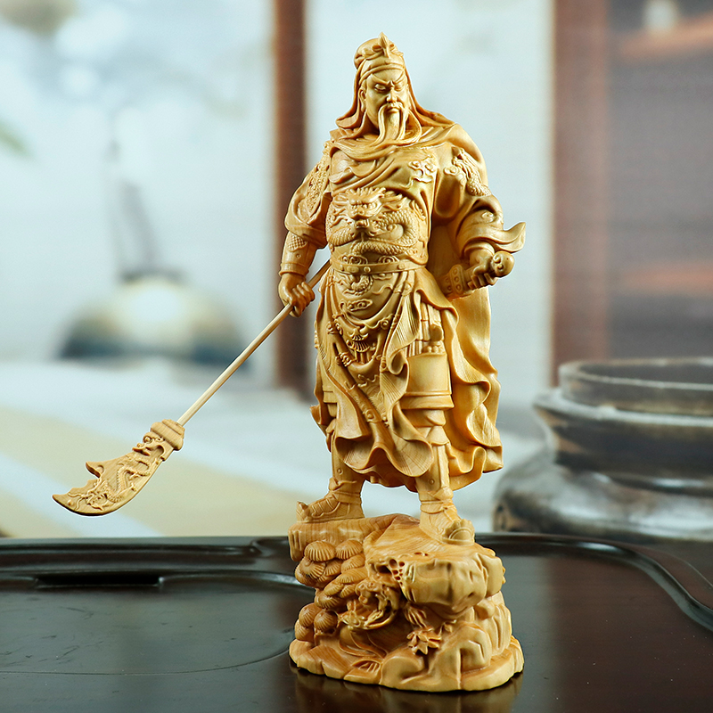 木雕关公武财神像黄杨木雕刻工艺手工艺品家居镇宅关二爷人物摆件