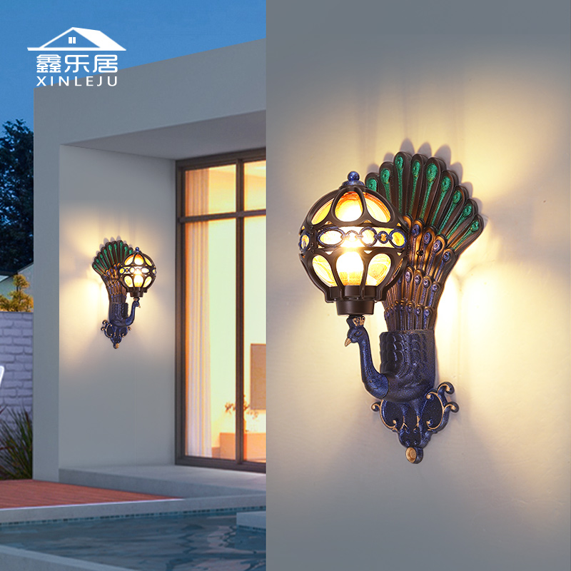 太阳能壁灯户外防水仿古孔雀灯庭院外墙灯欧式别墅室外门口围墙灯